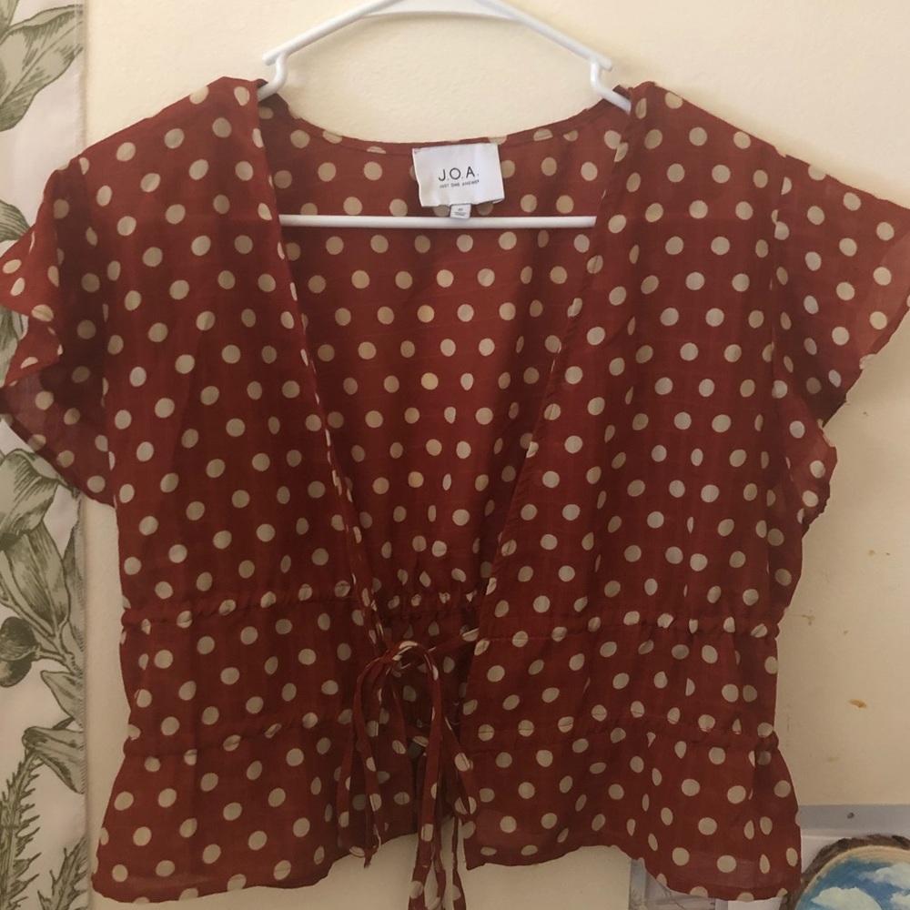 Burnt orange and white Polk a dot top